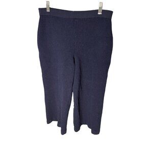 St. John Navy Blue Knit Elastic Waist Pull On Wool Pants Sz 8